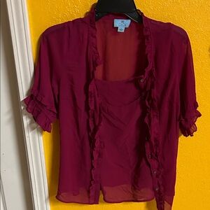 CeCe Women's Burgundy Ruffle Blouse